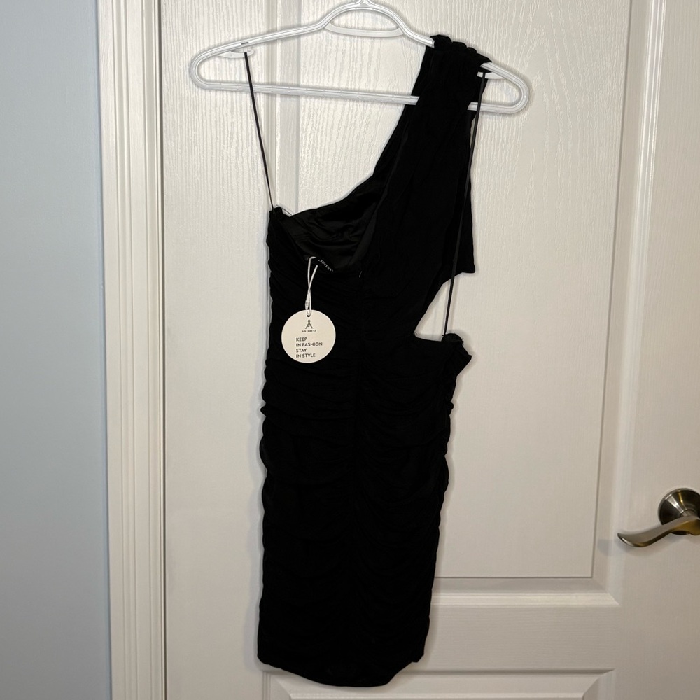 Anrabess Elegant Black One-Shoulder Dress